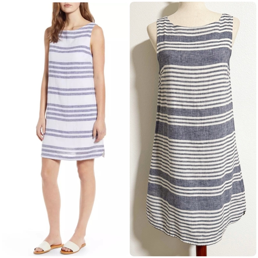 Beachlunchlounge Coastal Striped Linen Cotton Shift Dress
